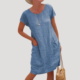 Casual midi summer dress with short sleeves and pockets | Sunella