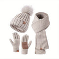 3-in-1 Knit Winter Set – Hat Scarf & Touchscreen Gloves