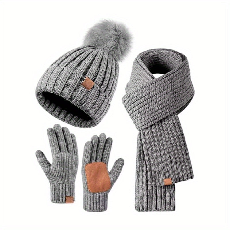 3-in-1 Knit Winter Set – Hat Scarf & Touchscreen Gloves