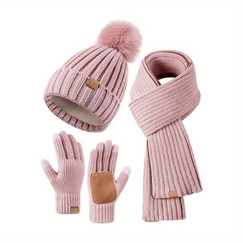 3-in-1 Knit Winter Set – Hat Scarf & Touchscreen Gloves