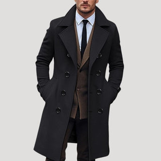 Double-breasted long winter coat with structured lapels | Hartbury