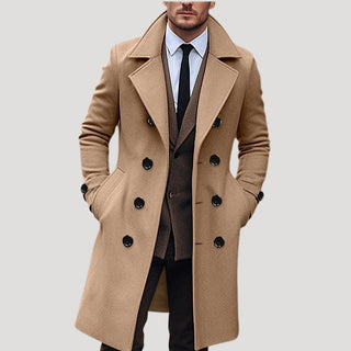 Double-breasted long winter coat with structured lapels | Hartbury