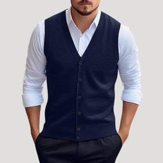 Button-up V-neck knitted waistcoat for smart layering | Hartwell