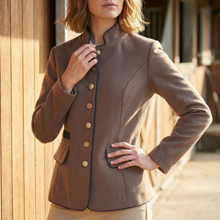 Fitted stand collar blazer refined structured silhouette | Clovelle