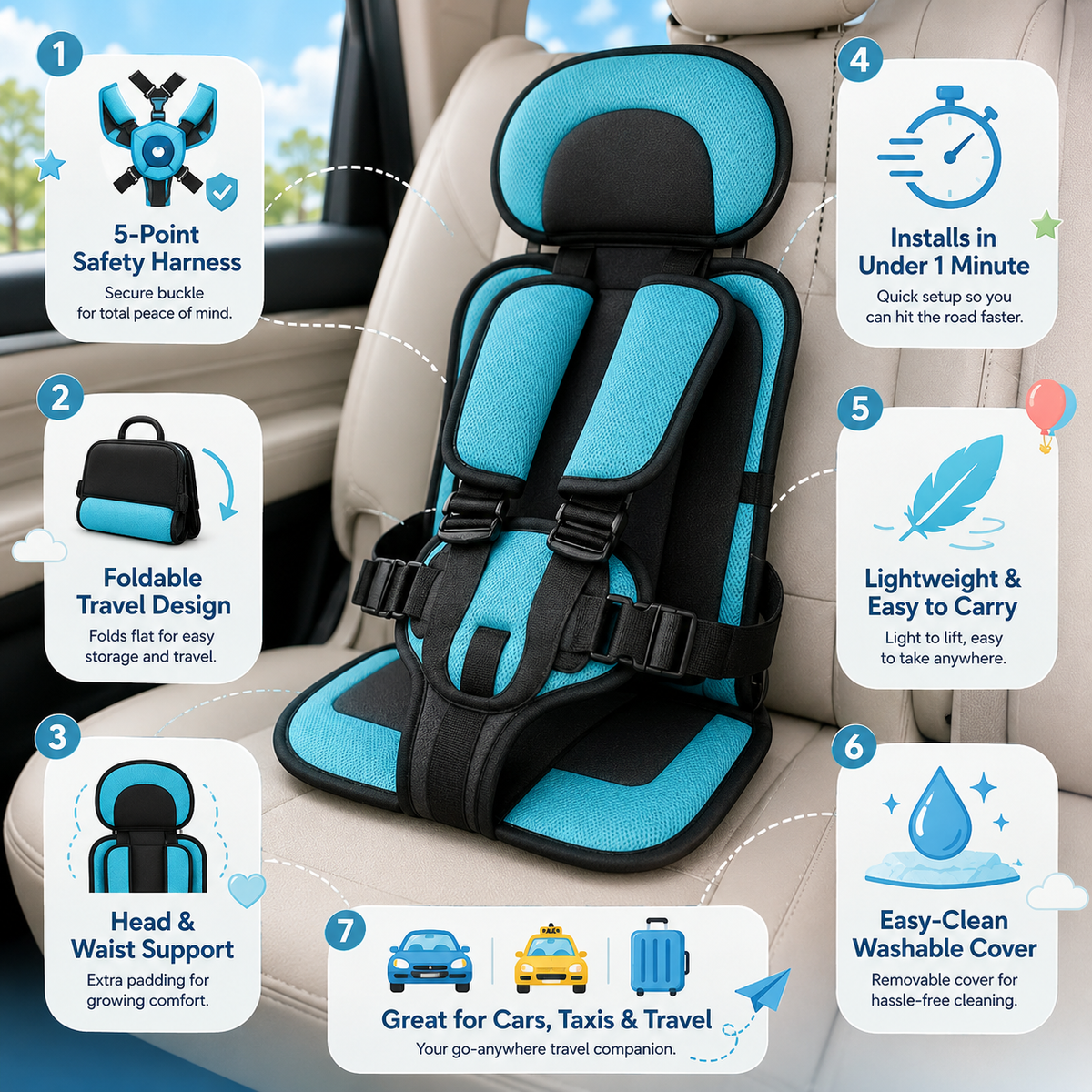 Car Seat Portable Child Travel Safety Harness Booster