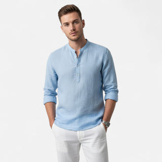 Collarless Henley Shirt | Arvane