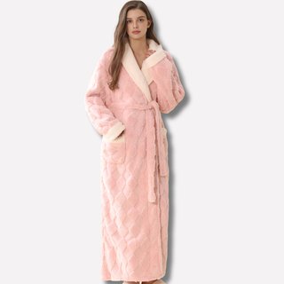 Thick hooded bathrobe ankle length cozy winter design | Velora