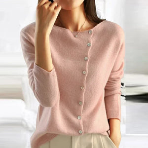Elegant Knit Sweater with Decorative Button Detail and Refined Silhouette | Fiora
