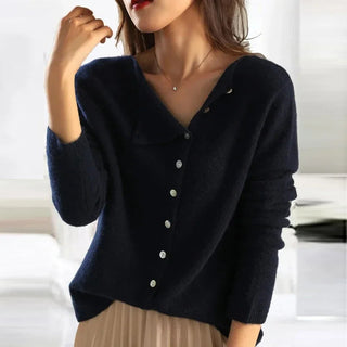 Elegant Knit Sweater with Decorative Button Detail and Refined Silhouette | Fiora