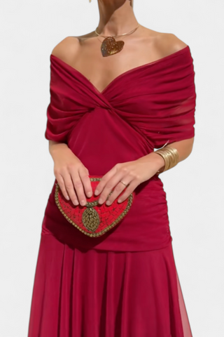 Off-shoulder evening dress with ruched bodice | Lowenna