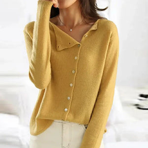 Elegant Knit Sweater with Decorative Button Detail and Refined Silhouette | Fiora