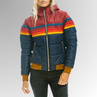 Retro Color-Block Hooded Puffer Jacket – Cropped Street Silhouette | Virella