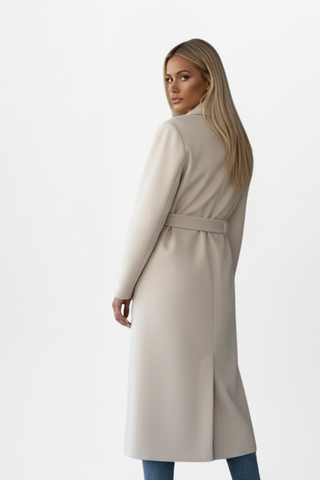 Refined Belted Longline Coat – Classic Double-Breasted Silhouette | Valenne