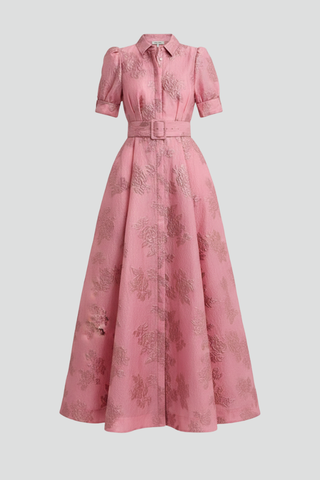 Floral Belted Maxi Dress – Refined Collared Silhouette | Mirelle