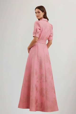 Floral Belted Maxi Dress – Refined Collared Silhouette | Mirelle