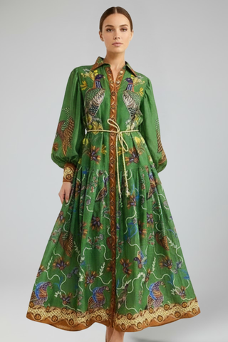 Printed V-Neck Maxi Dress – Flowing Elegant Silhouette | Aramelle