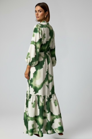 Printed V-Neck Maxi Dress – Flowing Elegant Silhouette | Aramelle