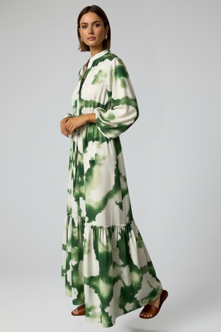 Printed V-Neck Maxi Dress – Flowing Elegant Silhouette | Aramelle