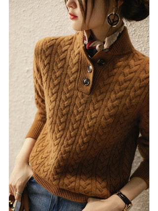 Cable Knit Button-Up Sweater – Timeless Structured Silhouette | Elowen