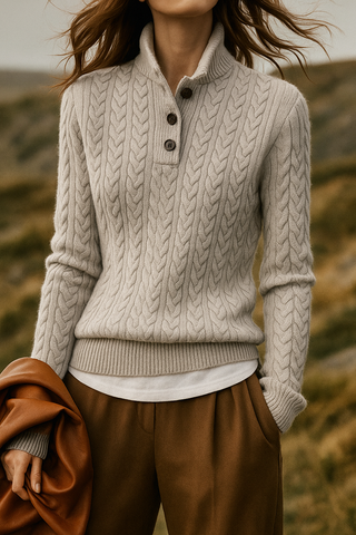 Cable Knit Button-Up Sweater – Timeless Structured Silhouette | Elowen