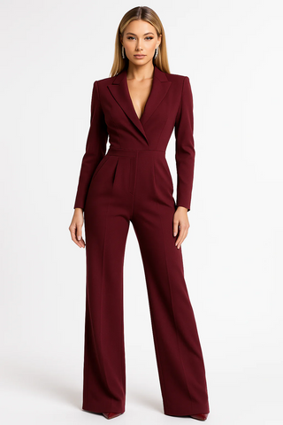 Tailored wide leg jumpsuit refined V neck silhouette | Valerra