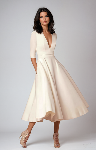 Retro midi evening dress classic A line silhouette | Annalise