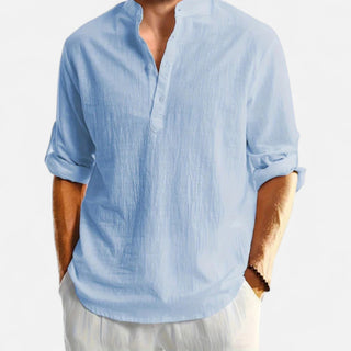 Collarless Henley Shirt | Arvane