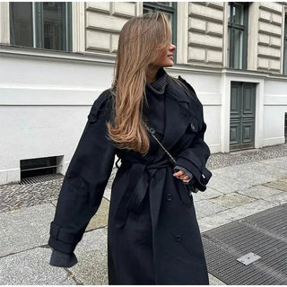 Cheri Double-Breasted Long Trench Coat