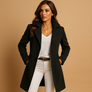 Classic long coat with lapels and button closure | Mary