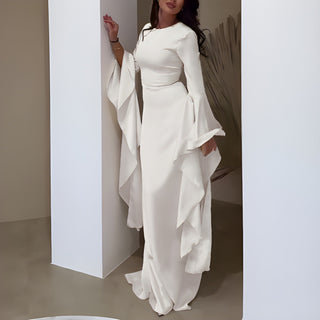 Long sleeve draped maxi dress refined evening silhouette | Seraphine