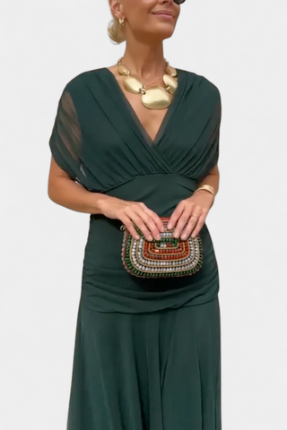 Off-shoulder evening dress with ruched bodice | Lowenna