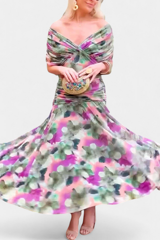 Off-shoulder evening dress with ruched bodice | Lowenna