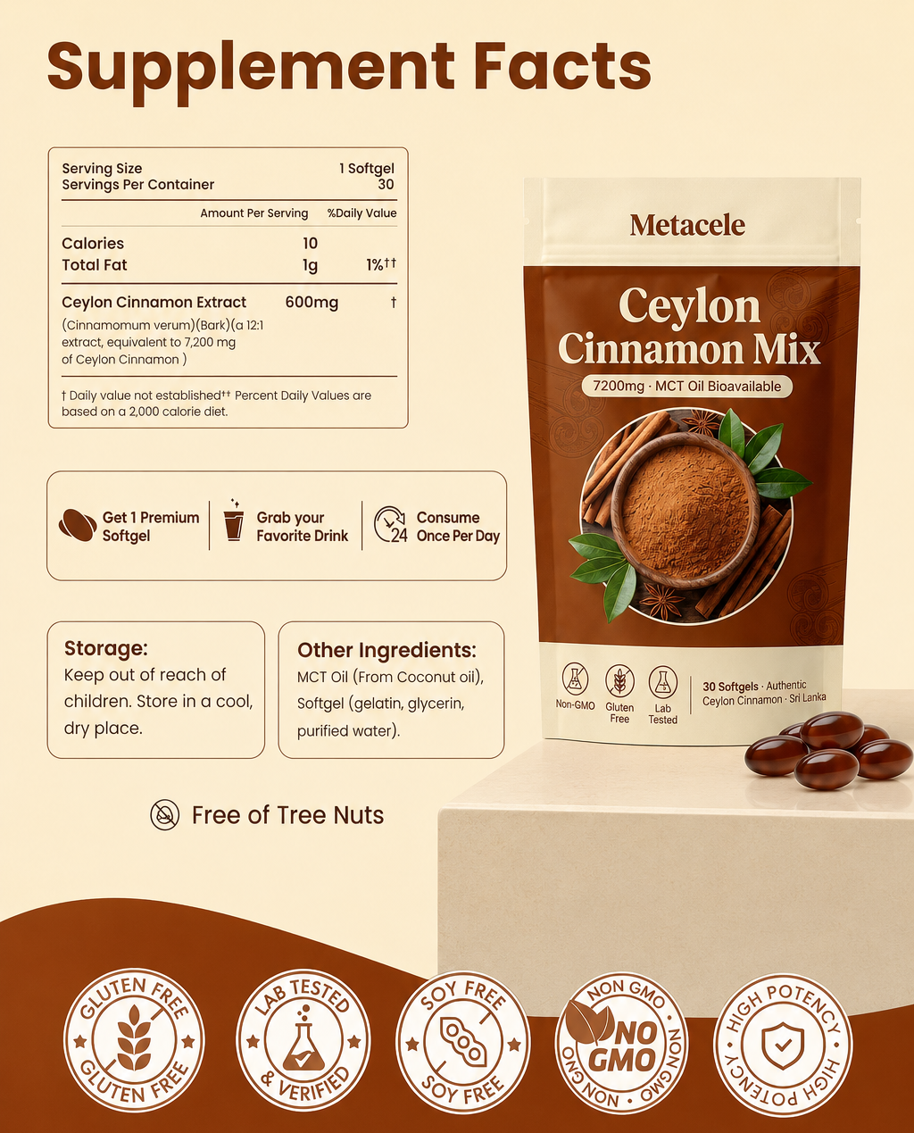 Ceylon Cinnamon Mix 7200mg Equivalent with MCT Oil